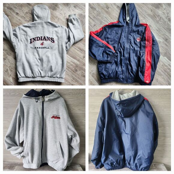 Puma Mens Vintage Cleveland Indians Reversible Jacket Y2k Wahoo Logo Blue Gray - Picture 3 of 16